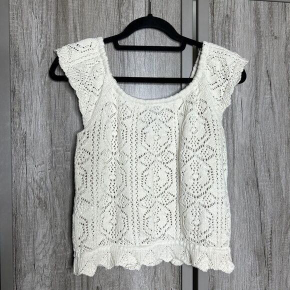 Lucky Brand Crochet Top Ivory Off The Shoulders Hippie Festival Size S - Picture 7 of 8